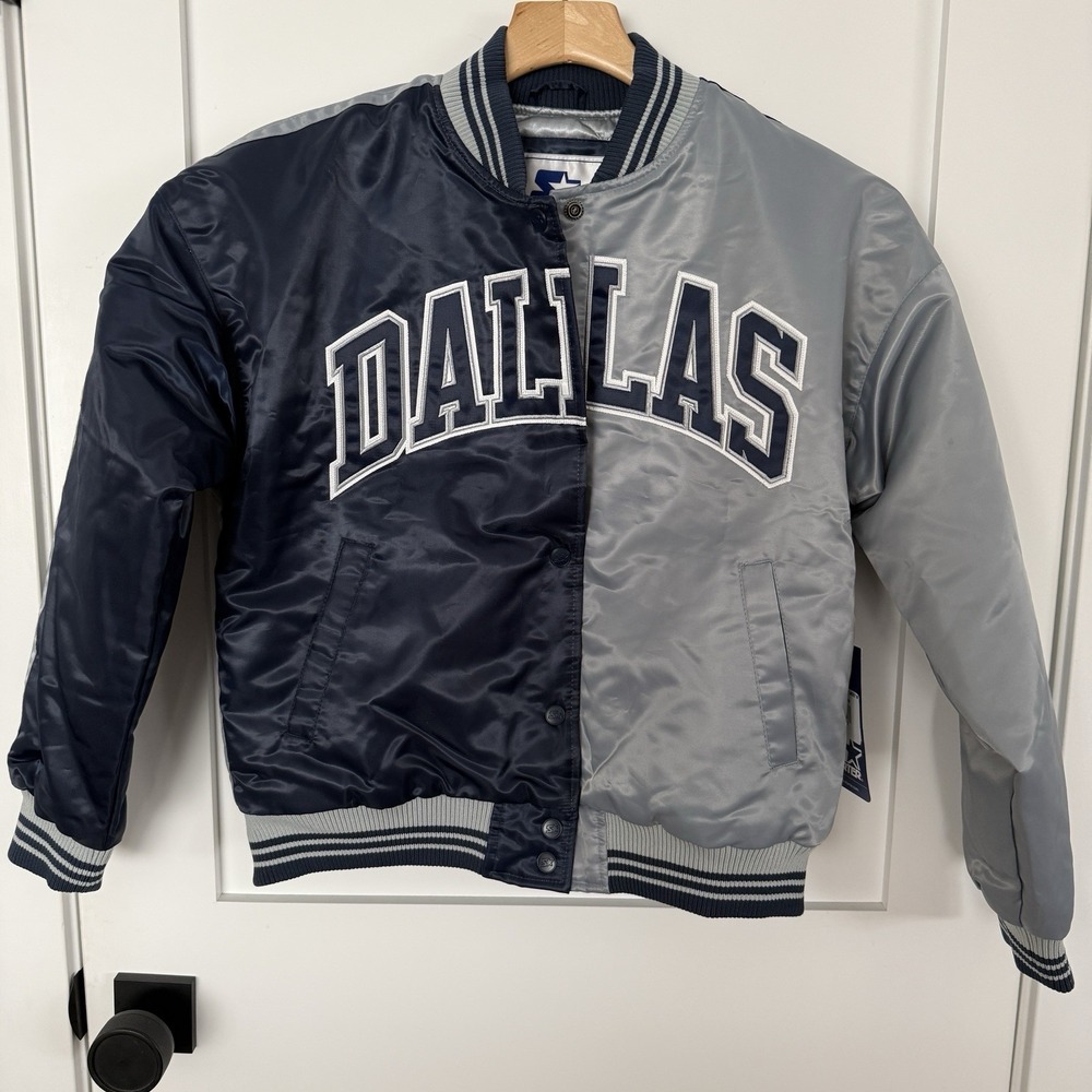 Womens Starter Navy/Silver Dallas Cowboys Zone Blitz Cropped Satin Jacket Sz‎ XS
